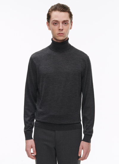 Men's sweater anthracite grey merino wool Fursac - A2OROL-MA03-21