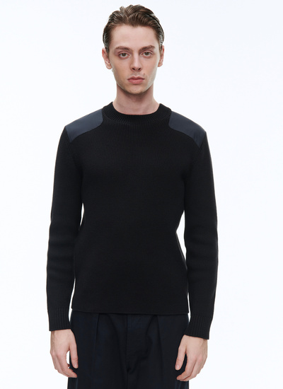 Men's sweater black wool and cotton Fursac - A2BACH-BA18-20