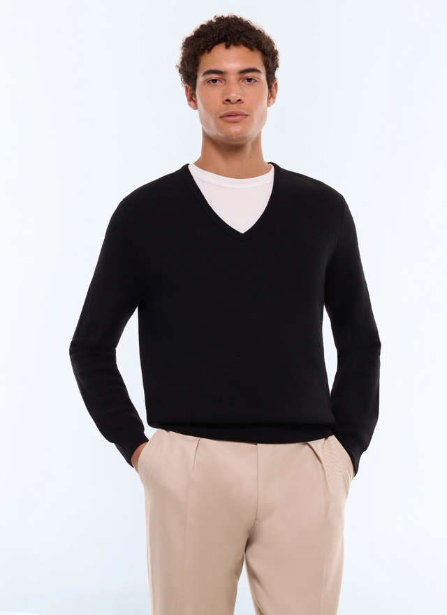 Men's sweater black wool Fursac - A2GAVE-GA12-B020