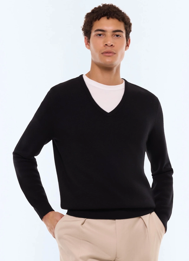 Men's sweater black wool Fursac - A2GAVE-GA12-B020