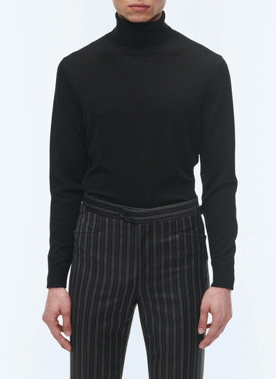 Men's sweater black merino wool Fursac - A2OROL-MA03-20