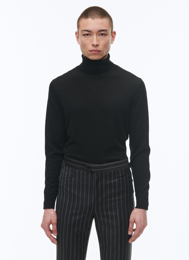 Men's sweater black merino wool Fursac - A2OROL-MA03-20