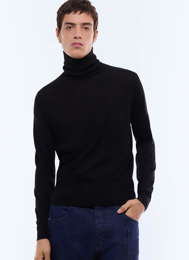 Men's sweater black merino wool Fursac - A2OROL-MA03-20