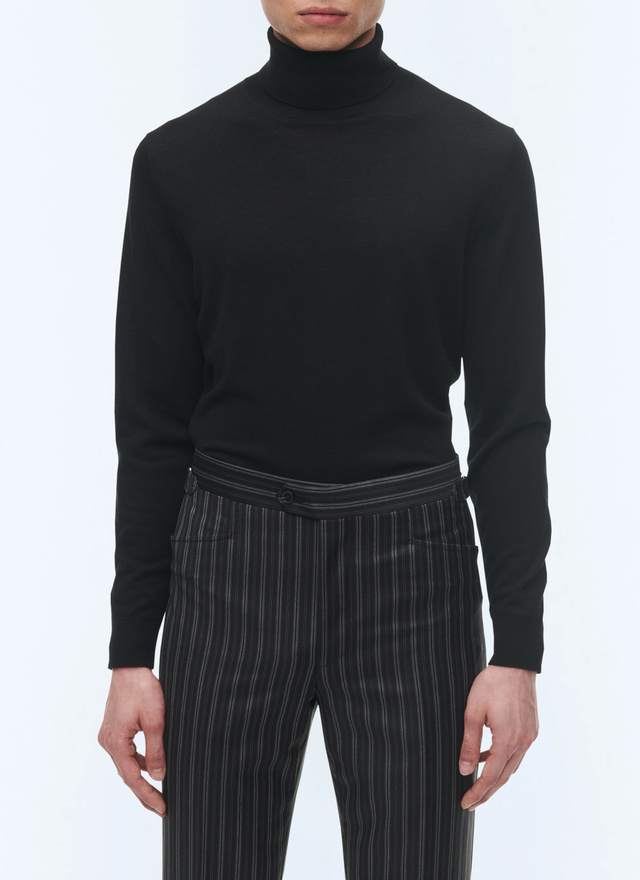 Men's sweater black merino wool Fursac - A2OROL-MA03-20