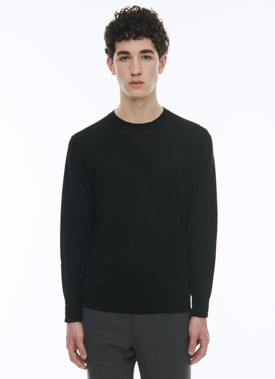 Men's sweater black merino wool Fursac - A2ORYS-MA03-20