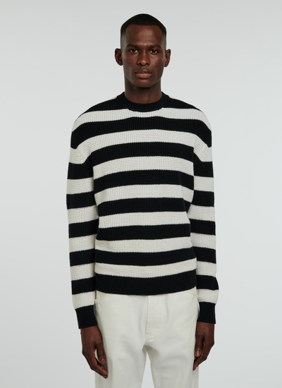 Men's sweater black and ecru wool and cotton Fursac - A2VAMI-VA04-20