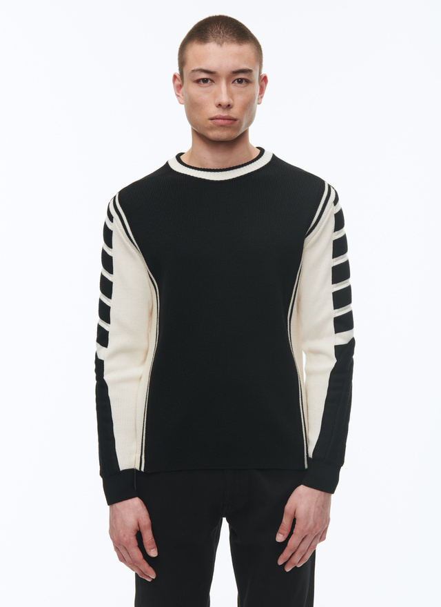 Men's sweater black and white wool Fursac - A2CSKI-CA07-B001