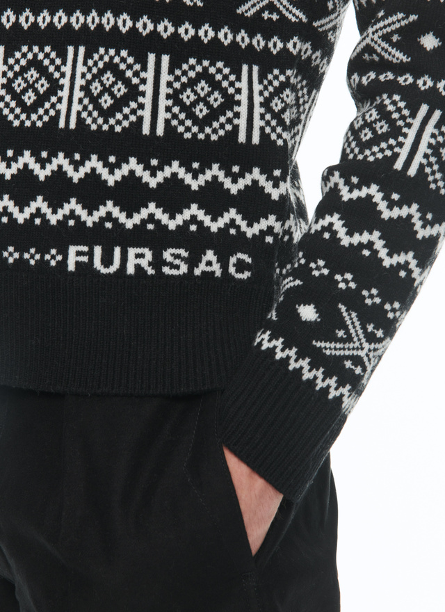 Pull Col Rond Noir Imprimé Fair Isle Homme - Fursac A2CAIR-CA14-B001