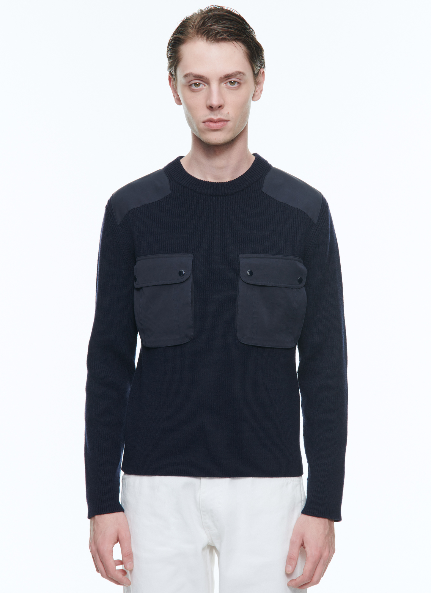 Men's sweater blue wool and cotton Fursac - A2DYLO-DA16-D030