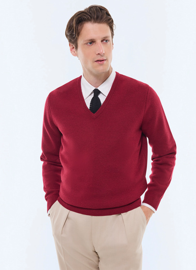 Men's sweater burgundy wool Fursac - A2GAVE-GA12-C014