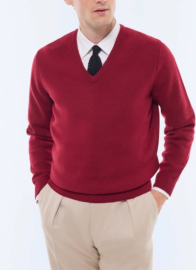 Men's sweater burgundy wool Fursac - A2GAVE-GA12-C014
