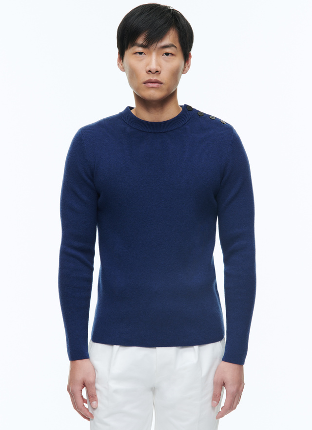 Men's sweater dark blue wool and cotton Fursac - A2DRIN-DA06-D029
