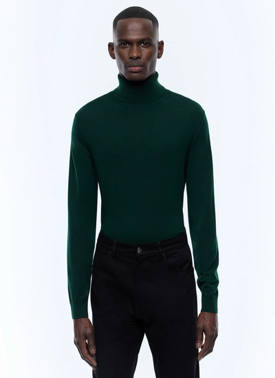 Men's sweater dark green merino wool Fursac - A2OROL-MA03-H014
