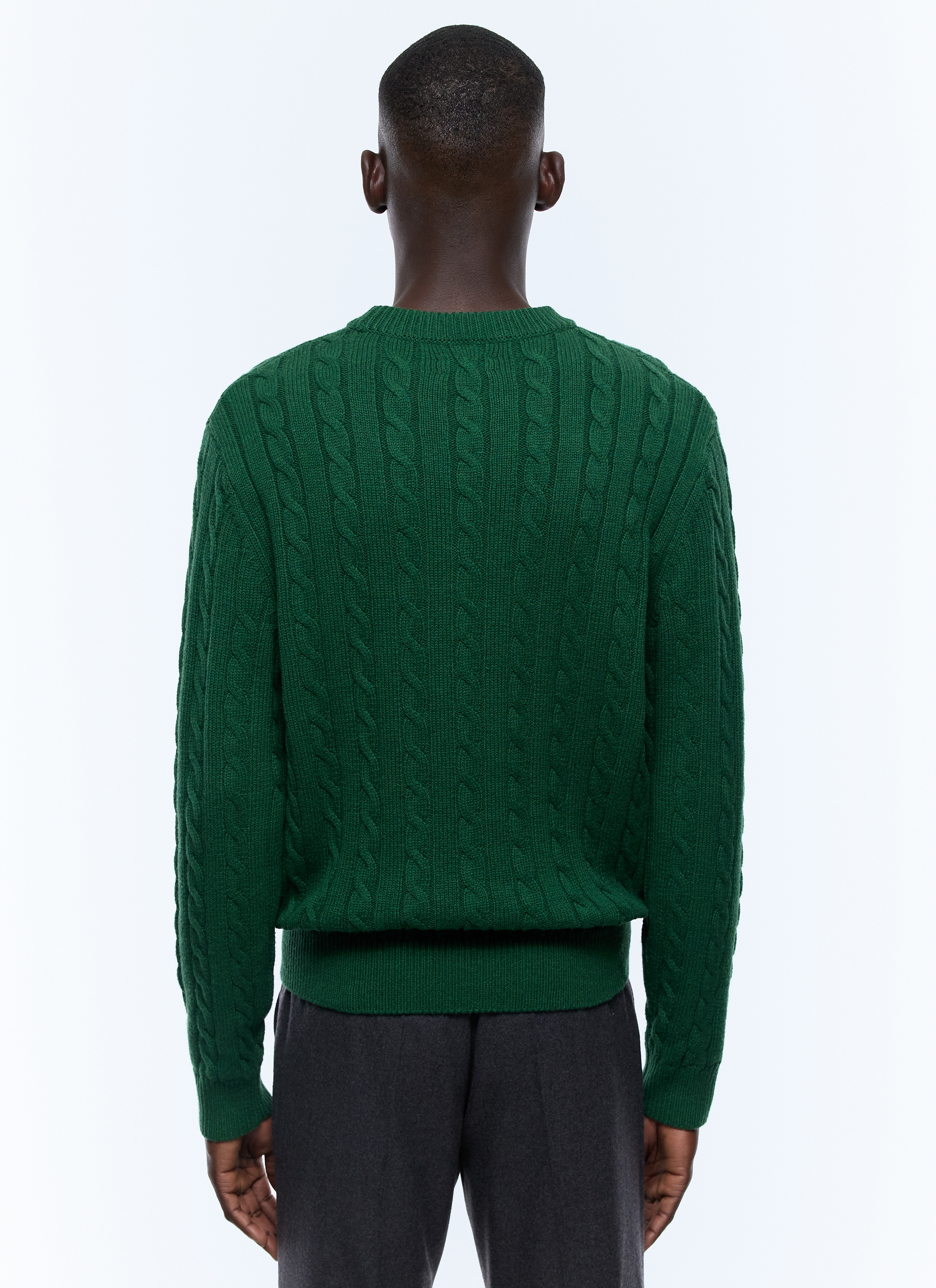 Wool Fall Guys Sweater Dark Green Cable Knit Round Neck Jumper For