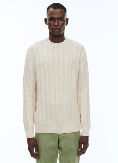 Men's sweater ecru wool and cotton Fursac - 23EA2BADE-BA08/03