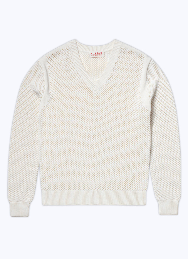 Men's white, ecru wool and cotton sweater Fursac - A2BAJO-BA02-02