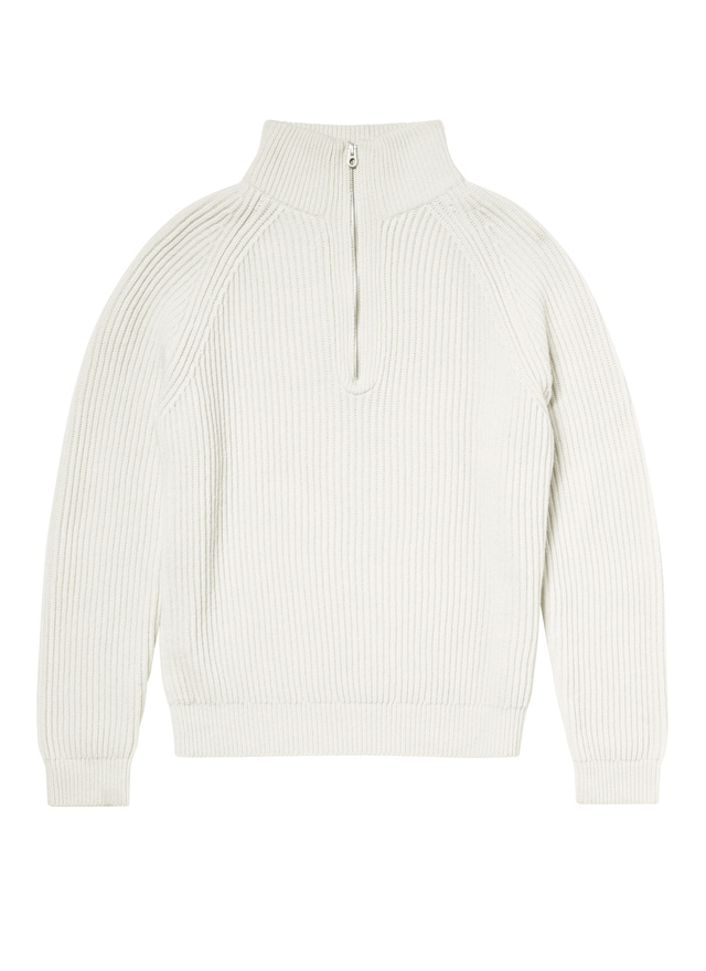 Wool ribbed sweater with zipped rollneck