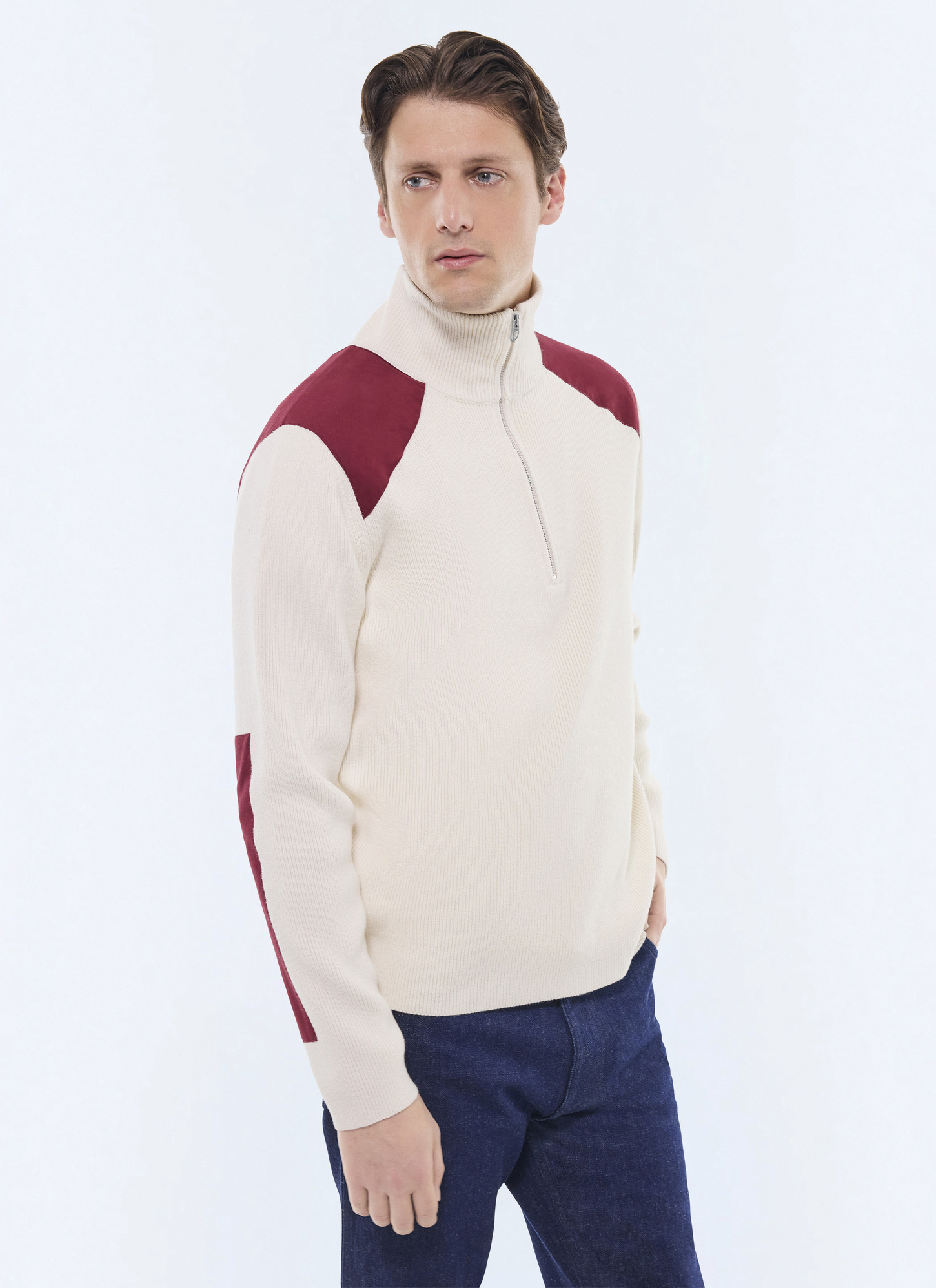 Men's sweater ecru cotton and certified wool Fursac - A2GACH-GA09-A002