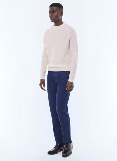 Men's ecru - moss stitch sweater Fursac - A2EIRO-AA19-A002