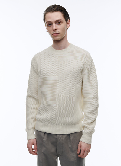 Men's sweater ecru merino wool Fursac - 22HA2AWOK-AA01/02