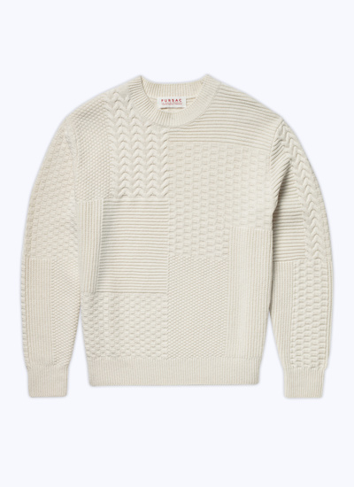 Men's white, ecru merino wool sweater Fursac - A2AWOK-AA01-02