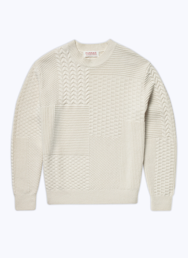 Men's white, ecru merino wool sweater Fursac - A2AWOK-AA01-02