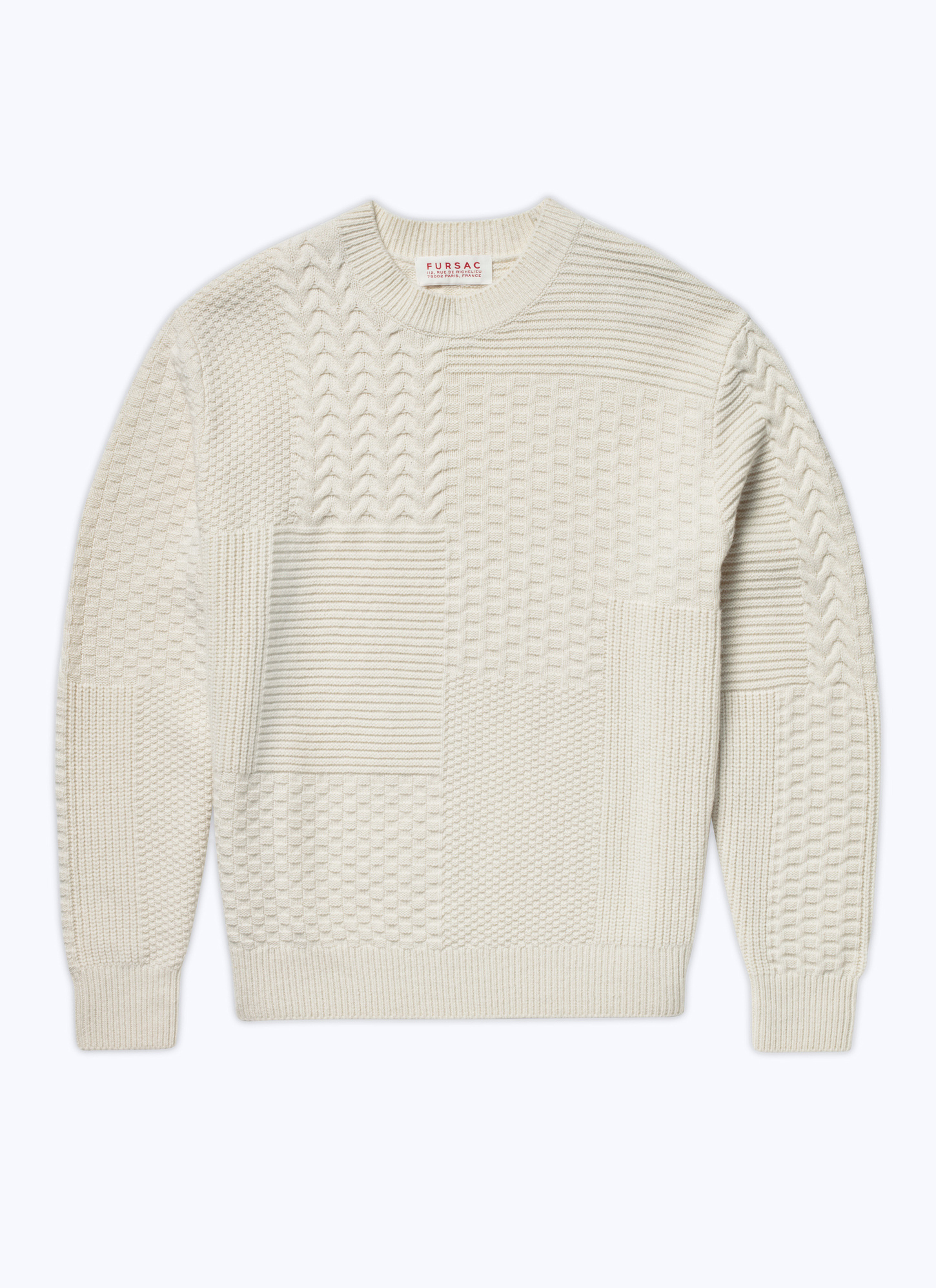 Men's white, ecru merino wool sweater Fursac - A2AWOK-AA01-02
