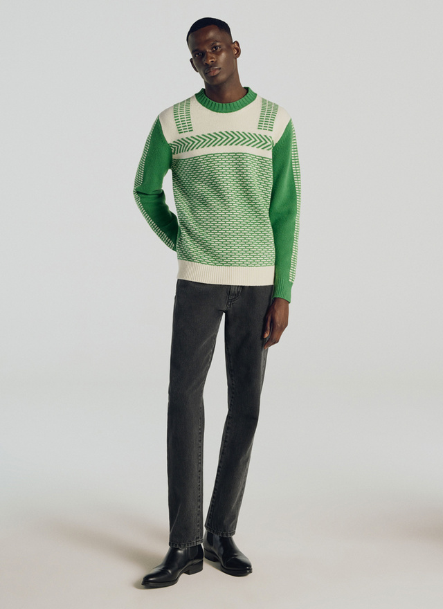 Men's green and ecru sweater Fursac - 21HA2TOWO-TA01/40