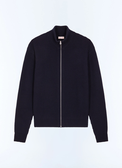 Men's blue, navy blue 55% wool, 45% cotton sweater Fursac - A2LZAP-LA14-D030