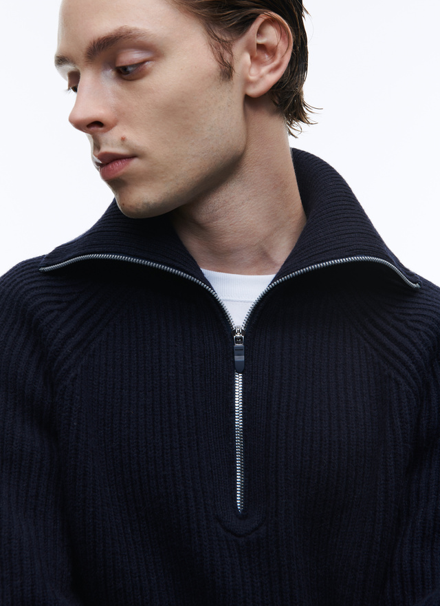 Navy Blue Merino Wool Jumper for Men - Fursac A2AMIO-AA07-30