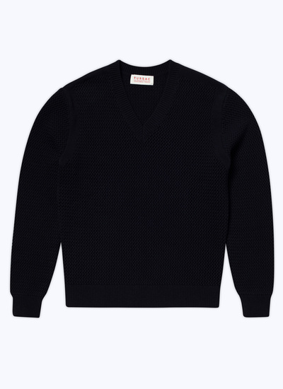 Men's blue, navy blue wool and cotton sweater Fursac - A2BAJO-BA02-30