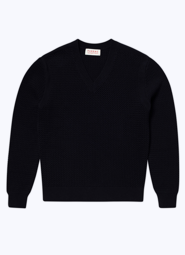 Men's blue, navy blue wool and cotton sweater Fursac - A2BAJO-BA02-30