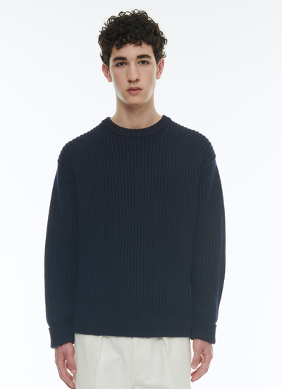 Men's sweater navy blue wool Fursac - A2CONF-CA06-D030
