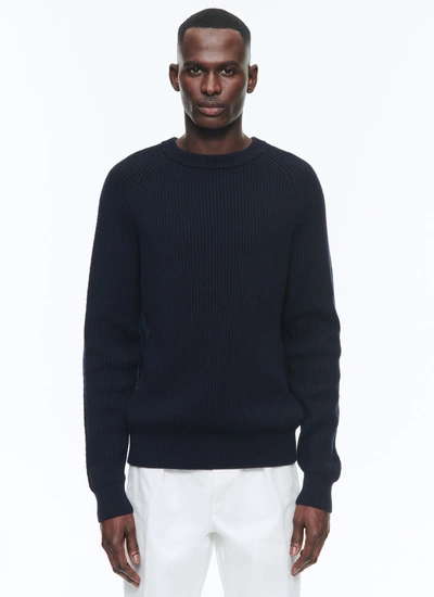 Men's sweater navy blue cotton and traceable wool Fursac - A2DCOT-DA02-D030