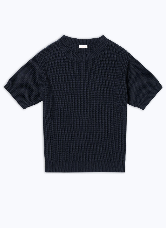 Men's blue, navy blue blended wool and cotton sweater Fursac - A2DEMI-DA21-D030