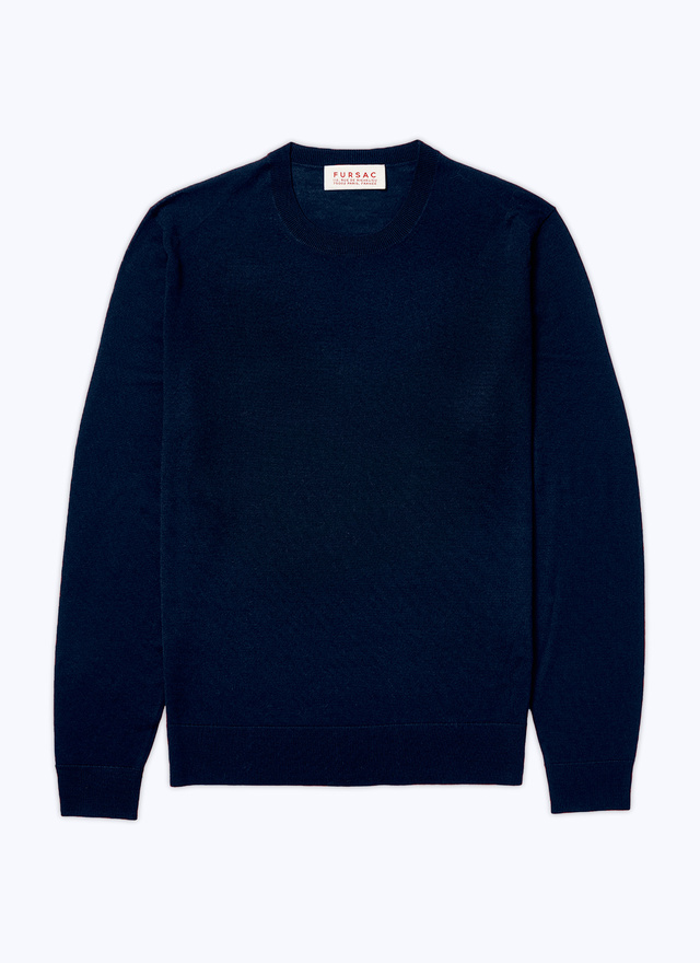 Men's blue, navy blue merino wool sweater Fursac - A2ORYS-MA03-30