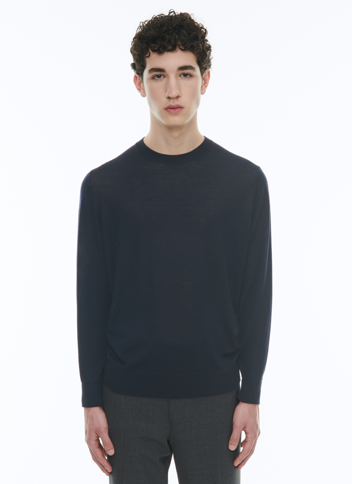 Men's sweater navy blue merino wool Fursac - A2ORYS-MA03-30