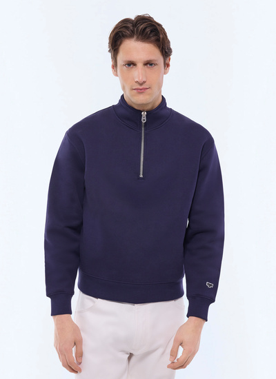 Men's sweater navy blue organic cotton jersey Fursac - J2GCAM-FJ01-D030