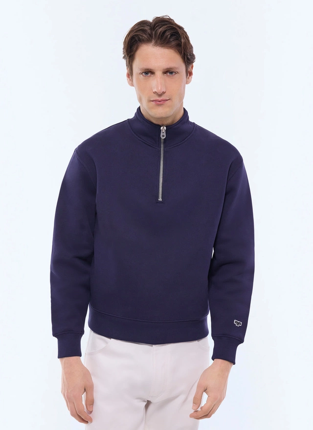 Men's sweater navy blue organic cotton jersey Fursac - J2GCAM-FJ01-D030