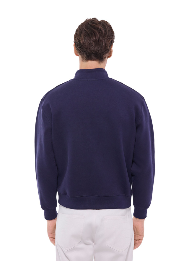 Fursac men's sweater - Navy blue cotton jersey trucker sweater J2GCAM-FJ01-D030