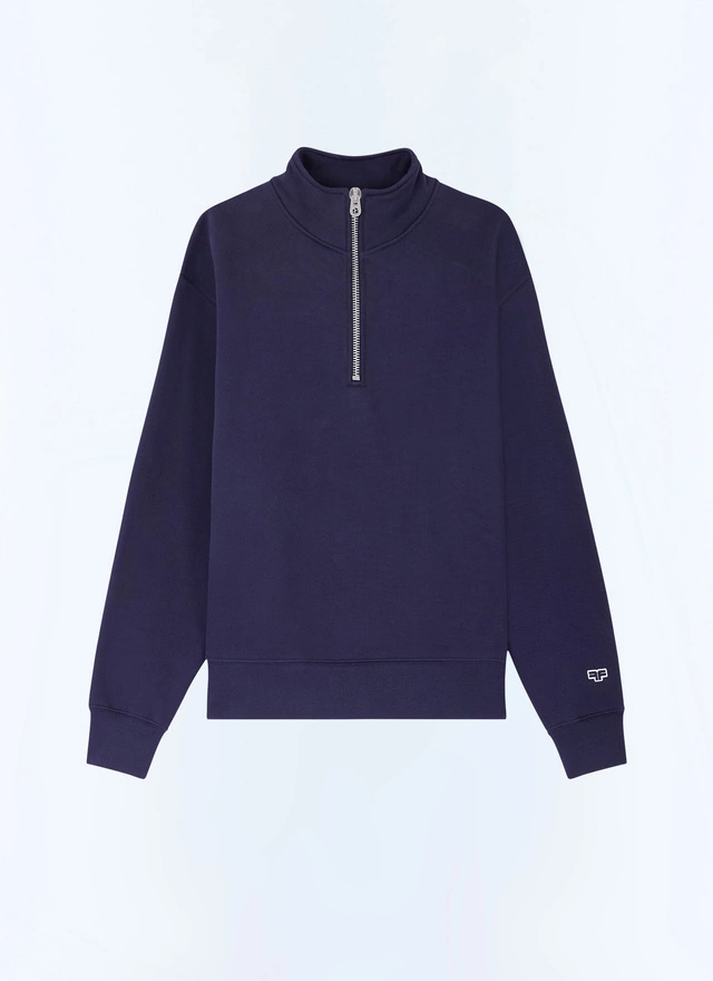 Men's blue, navy blue organic cotton jersey sweater Fursac - J2GCAM-FJ01-D030