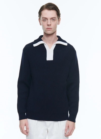 Men's sweater navy blue wool and cotton Fursac - A2DANC-DA10-D030