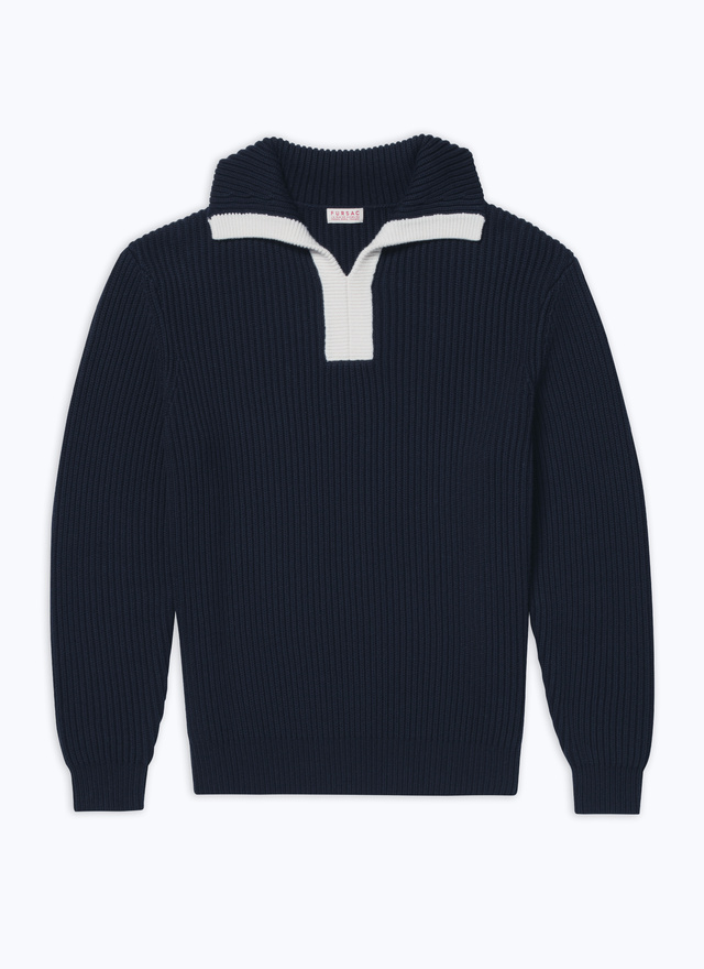 Men's blue, navy blue wool and cotton sweater Fursac - A2DANC-DA10-D030