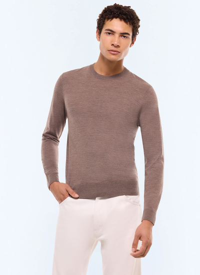 Men's sweater taupe brown certified merino wool Fursac - A2ORYS-MA03-G014