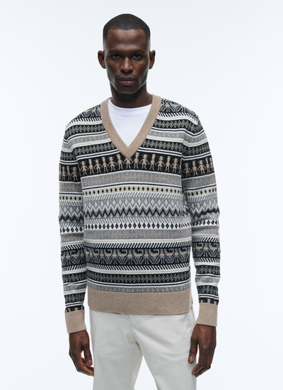 Men's sweater taupe merino wool Fursac - 22HA2ANIM-AA04/14