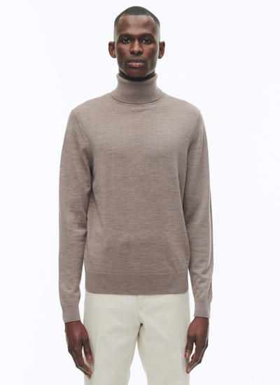 Men's sweater taupe grey merino wool Fursac - A2OROL-MA03-G014