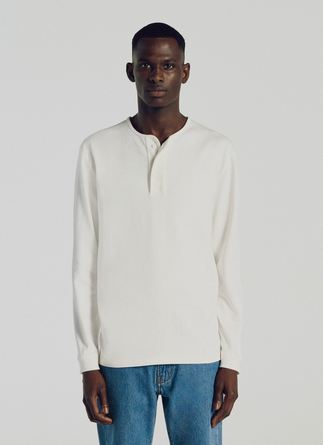 Men's sweater white cotton jersey Fursac - J2TOPA-TJ24-01