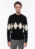 Black wool and cashmere sweater with fancy pattern - A2ARGY-AA17-20