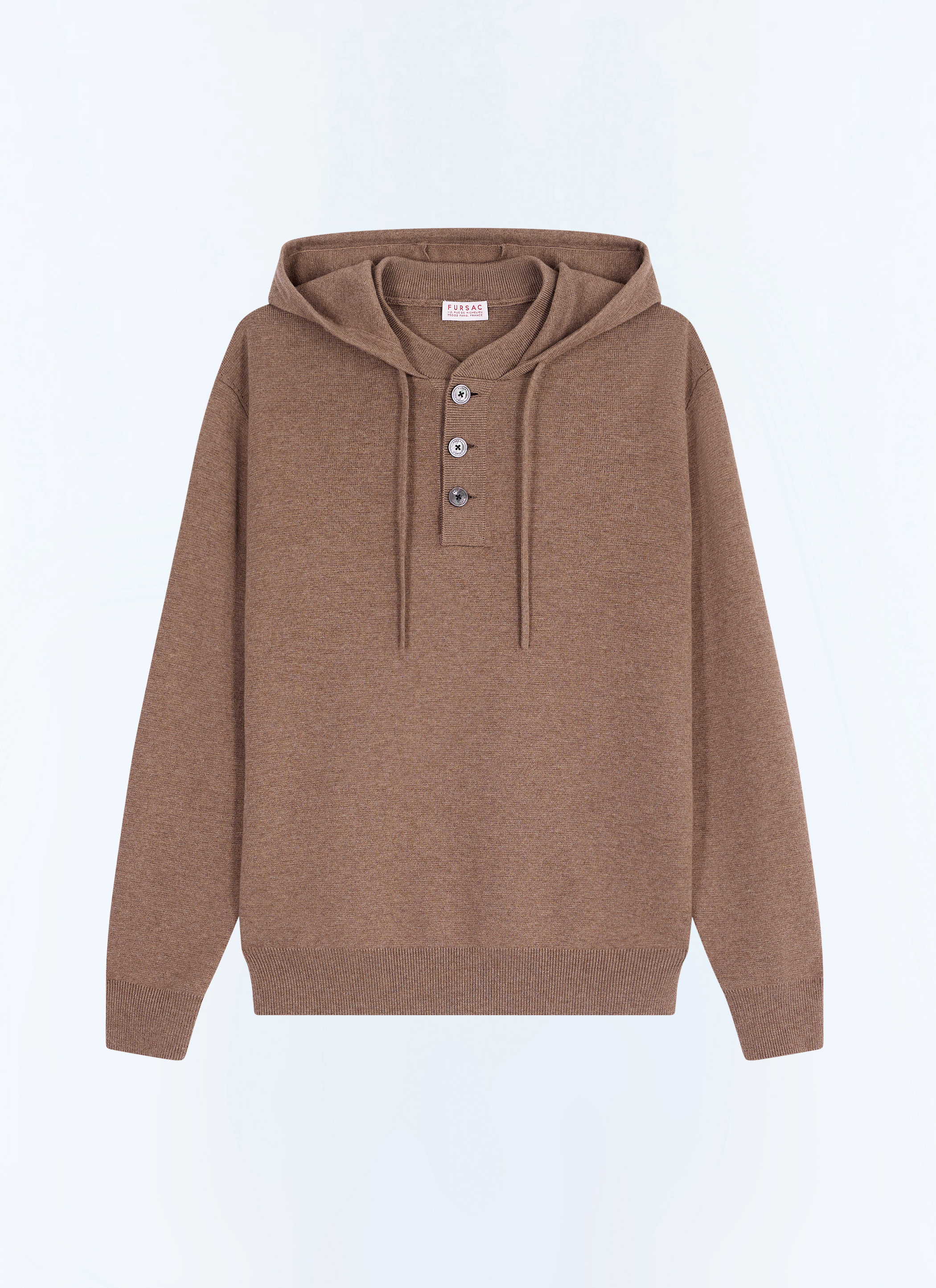 FURSAC - Pull à capuche en laine et coton - Homme - Taille XXL - Brun - Coupe Droite