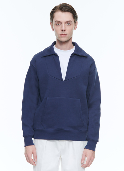 Men's sweatshirt navy blue organic cotton jersey Fursac - J2DONC-DJ03-D030